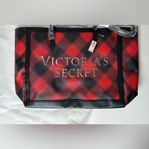 Victoria’s Secret red and black buffalo plaid tote